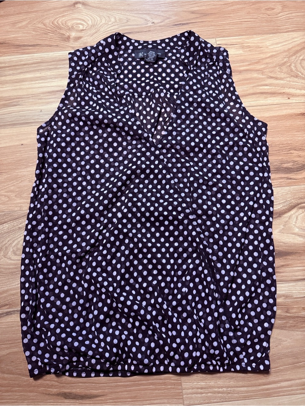 INC International Concepts Black Sleeveless Polka Dot V-Neck Tank